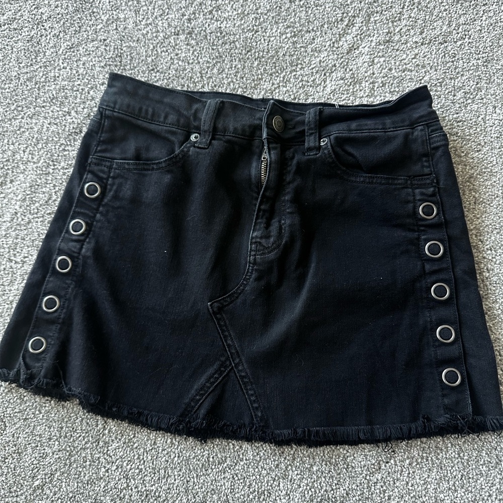Black Denim Skirt with Button Accents